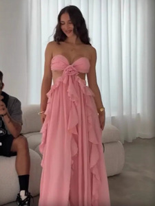 Abito Vintage in Chiffon Antistatico con Balze e Spacco, Lunghezza Tubo, per <span class=keywords><strong>Vacanze</strong></span> <span class=keywords><strong>Invernali</strong></span> - Product Image 2