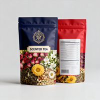 Sachet d'emballage alimentaire en plastique imprimé sur mesure, refermable, anti-odeur, avec fermeture éclair, pour thé, mini-sachet de thé parfumé aux fleurs