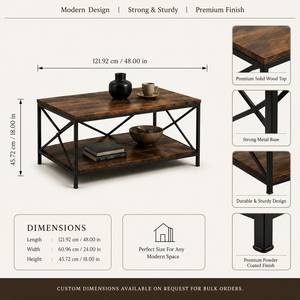 Mesa de Centro Moderna con Estructura en X, Tablero de Madera y Base de Metal Industrial, Mueble Contemporáneo para Sala de Estar - Product Image 3