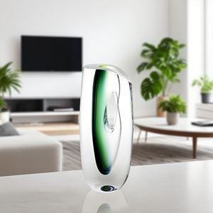 33cmSculpture en verre clair artistique avec accent dégradé vert, design organique abstrait. Idéal pour <span class=keywords><strong>la</strong></span> décoration intérieure - Product Image 4