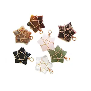 special wired natural gemstone crystal stone five pointed star shaped bead manufacturers pendant for necklace jewelry