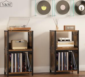 Support de <span class=keywords><strong>tourne</strong></span>-<span class=keywords><strong>disque</strong></span> en métal marron à 3 niveaux Table de chevet pour salon chambre à coucher pour stocker des disques vinyle - Product Image 4