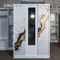 Armoire de chambre à coucher en métal de haute qualité, design à motifs, armoire en acier à trois portes coulissantes, Almirah