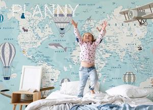 Erkek kreş mavi suluboya duvar kağıdı çıkarılabilir duvar çıkartması kumaş kağıt geçici - Product Image 2