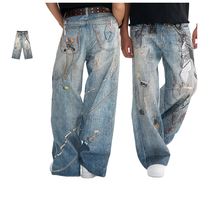 Jean baggy unisexe 100% Coton, taille mi-haute, coupe droite large, style Hip Hop, motif unique, denim vintage, mode décontractée, qualité premium