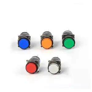 Round 16MM Momentary Push Button Switch LA16Y-11 3 Pins Red Green Yellow 1NO 1NC Plastic CE 5A Electronic Control System 250V