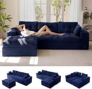 Ensemble de canapés modulaires modernes en forme de L, revêtement en tissu, dossier capitonné, meubles de salon - Product Image 2