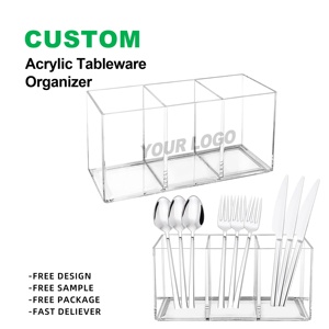 Tùy Chỉnh Trong Suốt Acrylic 3 Ngăn Văn Phòng Và Nhà Bếp Đồ Dùng Tổ Chức Máy Tính Để Bàn Chủ Bút Và Lưu Trữ Giá - Product Image 1