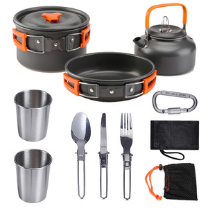 Sp2682 di động cắm trại ngoài trời Cookware <span class=keywords><strong>Set</strong></span> nhôm nấu ăn nồi <span class=keywords><strong>Pan</strong></span> Ấm đun nước đồ dùng lộn xộn <span class=keywords><strong>Kit</strong></span> với túi lưu trữ - Product Image 1