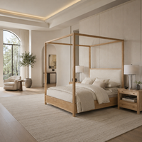 Lit à baldaquin en bois, taille King Size, avec tête de lit haute, style campagnard américain, vintage, rétro, meubles de chambre à coucher