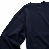 T-shirt à manches longues en tricot gaufré coupe carrée, couleur unie, style streetwear pour un usage quotidien décontracté