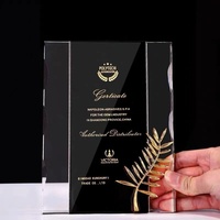 Medalla de Certificado Empresarial Personalizada de Alta Calidad con Marco Pulido Minimalista Ecológico de Cristal Negro y Azul
