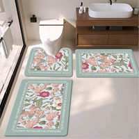 Bathroom Mat Set 3-Piece PVC Foam Waterproof Non-Slip Wood Grain & Ethnic Bohemian Design Anti-Fatigue Rug Collection