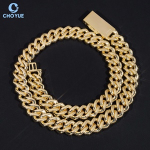 Hip Hop 3 Rows VVS Moissanite Diamond Cuban Link <b>Chain</b> 14K Gold Plated Bling <b>Iced</b> <b>Out</b> Miami Cuban Necklace for Men - Product Image 2