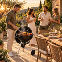 Barbecue portable à charbon avec grille émaillée et nano-revêtement, poignée résistante à la chaleur, ventilation réglable et chariot – Fumoir BBQ