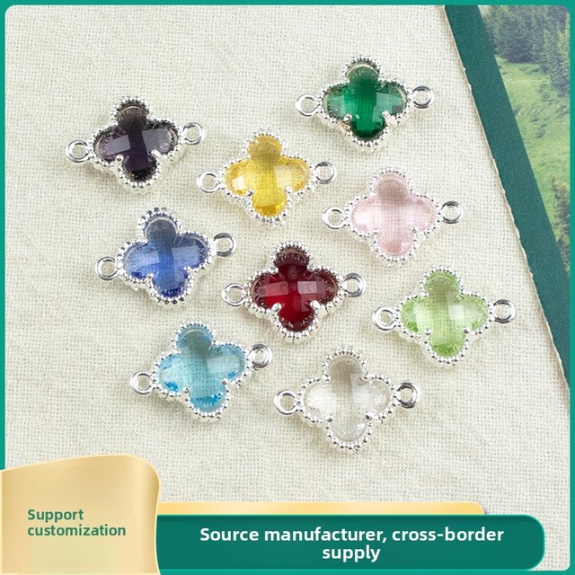 Manufacturer Wholesale Color Double Four-Leaf Clover Pendant Findings Connecting Jewelry Bracelet Necklace