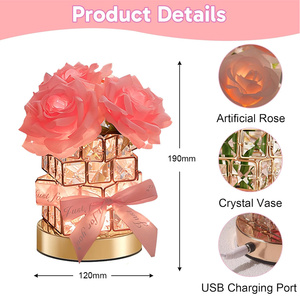 Lampe de table en cristal rose, 3 couleurs, à intensité variable, lumière de nuit USB, commande tactile, lampes de lecture, lumières d'ambiance romantiques pour cadeau de mariage - Product Image 2