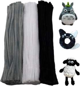 Set di 300 Pezzi di Scovolini in Ciniglia Spessa e Morbida, 3 Colori Assortiti (Nero, Bianco, Grigio) - Materiali per Artigianato e Fai da Te, Forniture Natalizie - Product Image 6