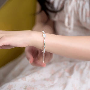 Zhuji White Butterfly Shell <b>Bracelet</b> Freshwater <b>Pearl</b> Bangle with Popular Xiaohongshu & Cat Broken <b>Silver</b> Layers Popular Item - Product Image 1