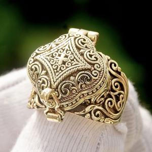 yunnique Men's Ethnic Flip <b>Ring</b> Gold Carved Floral Design Trendy Unique Style Jewelry Gift - Product Image 4