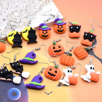 Pendientes de Resina con Diseño de Calabaza y Fantasma de la Serie Halloween, Pendientes de Gancho con Orejas de Gato de Dibujos Animados, Joyería de Personalidad, AliExpress {Pendientes para Mujer}