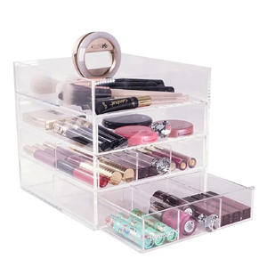 Diamond Collection Petite Organisateur de maquillage en acrylique écologique à 4 niveaux avec couvercle ouvert - Product Image 6