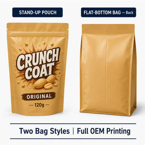 Crispy Coated Peanuts Bag Window Resealable Stand up Flat Bottom Crunchy Shell Food Packaging Pouch for Peanuts Bar Snack Wasabi - Product Image 4