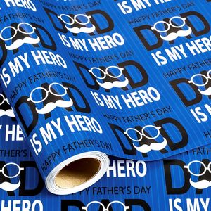 Homeral Blue Father's Day Wrapping Paper 17in X 16.5ft DAD IS MY HERO Pattern Gift <b>Wrap</b> For Fathers Day - Product Image 1