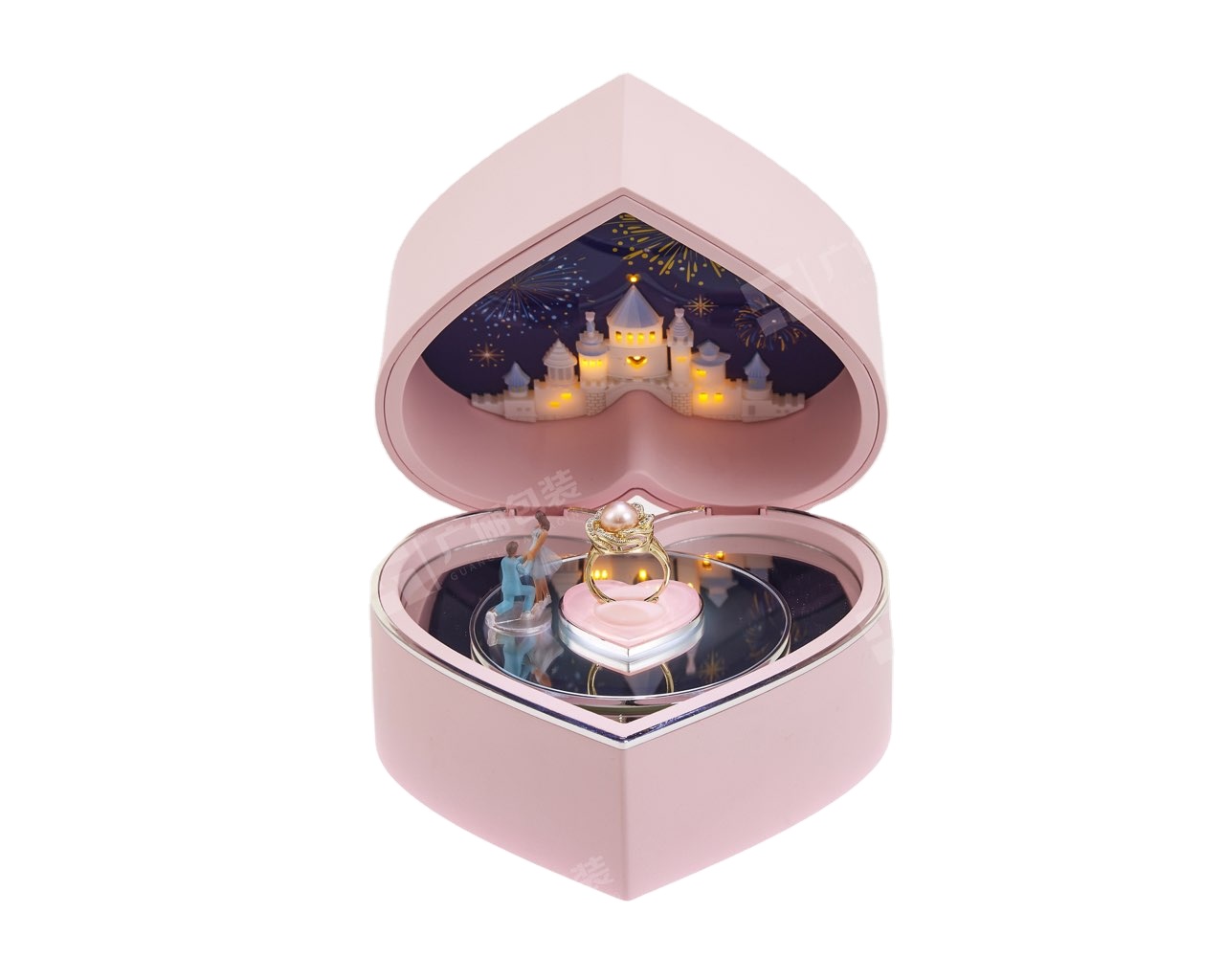 Elegante Musical Jewelry Ring Box com luz LED e Melody Presente perfeito para amantes jóias