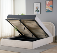 Cadre de lit relevable moderne en velours et bois de bouleau avec rangement, style nordique, pour chambre à coucher (tailles simple et king)