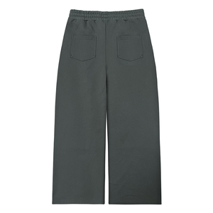 High Quality Dark Grey Embossed Letter Patchwork Wide Leg Sweatpants <b>Elastic</b> <b>Waist</b> Drawstring Streetwear Knit <b>Trousers</b> for Men - Product Image 2