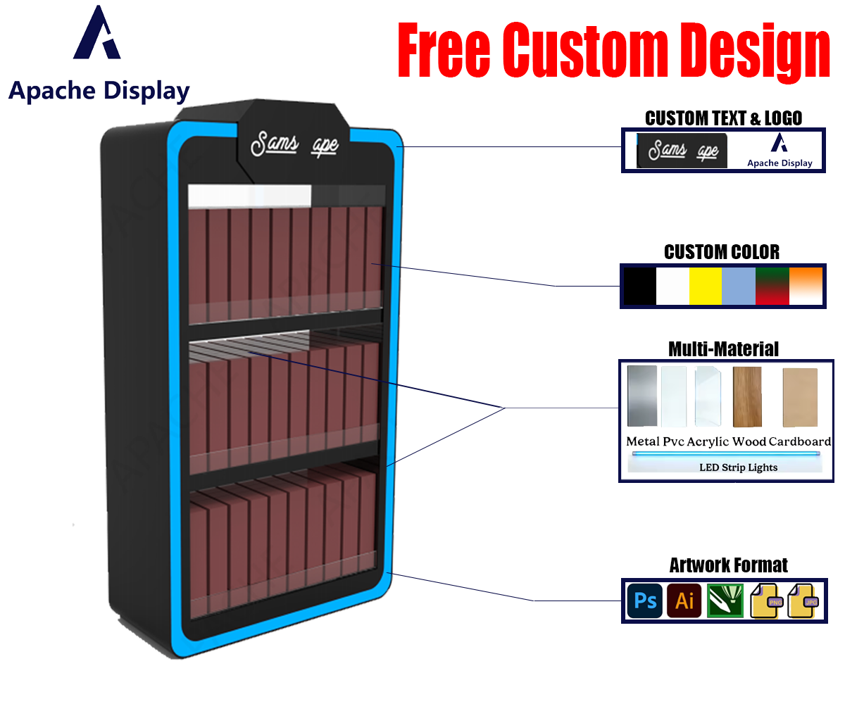 Custom Tobacco Display Rack Cigarette Stand Smoking Accessories Acrylic Metal Wood Retail Smoke Shop Luxury Branded Units Apache — view 3