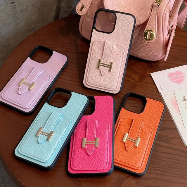 Luxury Designer Genuine Leather Slim Shockproof Ins Style Street Fashion Phone Case for 17 16 15 with Card Holder