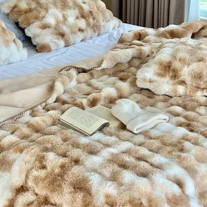 सर्दियों के बिस्तरों के लिए लक्जरी मोटी खरगोश फर कंबल कोरल मखमल नप - Product Image 2