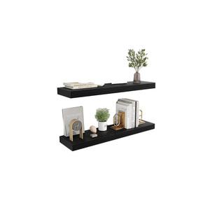 Étagères flottantes rustiques personnalisables en bois massif à bords naturels avec support invisible, double niveau, murales, lot de 2 de 36 pouces pour salon - Product Image 2