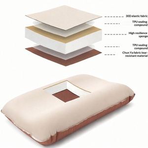 Oreiller de camping et de voyage 3D confortable et auto-gonflant, léger, en mousse à compression d'air pour la randonnée - Product Image 2