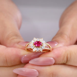 Bijoux fantaisie, bague en or 750, pierre principale en rubis de 4*6 mm, taille ovale, rubis de laboratoire, bague en or massif 18 carats, bague de fiançailles pour femmes - Product Image 3