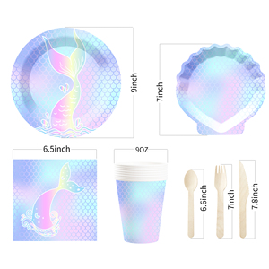 Ensemble de vaisselle jetable personnalisé DAMAI sur le thème des sirènes pour fête d'anniversaire d'enfants, filles, assiettes, gobelets, serviettes - Product Image 6