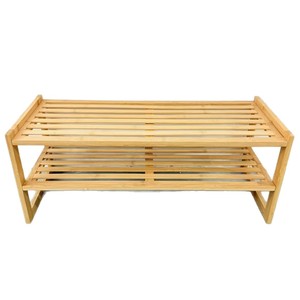 Double Layer Bamboo <b>Shoe</b> <b>Rack</b> Rectangular Standing Type For Bedroom Entryway Dormitory Balcony <b>Storage</b> Organizer - Product Image 1