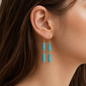 Orecchini pendenti geometrici bohémien blu e verdi da donna, gioielli leggeri alla moda - Product Image 2