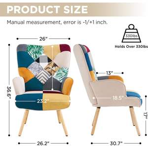 Fauteuil moderne à dossier haut de forme carrée avec mousse à mémoire de forme, fauteuil d'appoint coloré en patchwork pour salon, chambre à coucher, lecture - Product Image 4