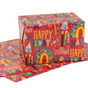 Custom Eco-Friendly Digital Printing Compatible Happy Birthday Gift Wrap <b>Paper</b> Roll <b>Red</b> Rainbow Party Design Double Sided <b>Paper</b> - Product Image 1