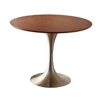 Vintage-Stil Runder Massivholz-Esstisch; Edelstahl Tulpenförmiger Balkon-Beistelltisch; Designer Retro-Esstisch