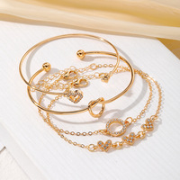 Ensemble de 4 bracelets tendance en alliage avec nœud cœur, bijoux, bracelet ouvert à nœud cœur en diamant pour femme