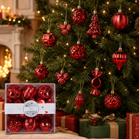 Grosir 18pcs Set Ornamen Bola Natal Plastik Merah Untuk Dekorasi Pohon Liburan Rumah untuk Ulang Tahun Pernikahan