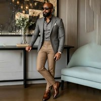 Costume Homme Marron Slim Fit de Luxe, Ensemble 2 Pièces Veste et Pantalon, Simple Boutonnage, Haute Qualité, Vêtements Professionnels pour Homme
