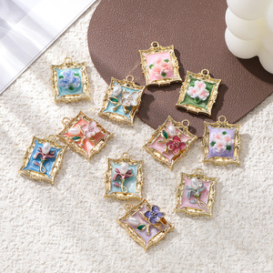 Pendentif en alliage rétro en forme de cadre photo et de fleur, petit accessoire de bijouterie DIY pour colliers et boucles d'oreilles - Product Image 4