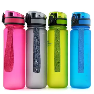 UZSPACE 16 oz Nice plastic water bottles with custom logo and Time Marker, Leakproof BPA Free ,Ensure You Drink Enough Water