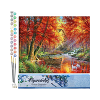 Kit complet de peinture acrylique DIY pour adultes, motif 'Art imprimé', paysage de bateau fluvial d'automne, 40x50cm, rectangulaire, écologique