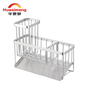 Escurridor de fregadero de cocina de acero inoxidable 304 con soporte para esponjas, almacenamiento en encimera para secado rápido y uso multipropósito - Product Image 4